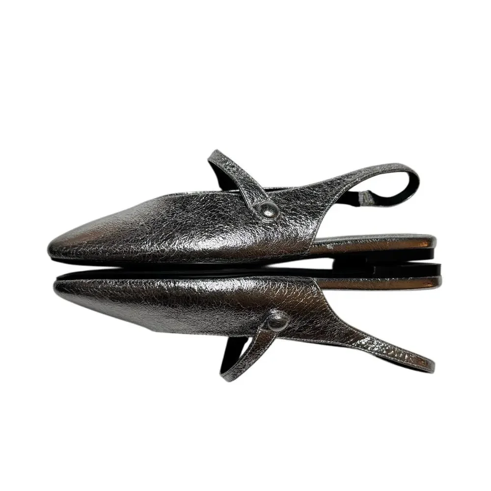 Zara Silver Metallic Mary Jane Slingback Ballet Flats Size 39/8 - Picture 6 of 12